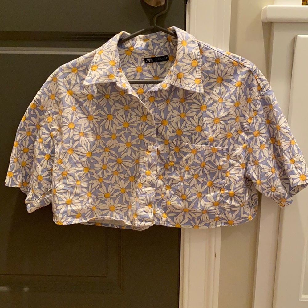 Zara Cropped Daisy Shirt